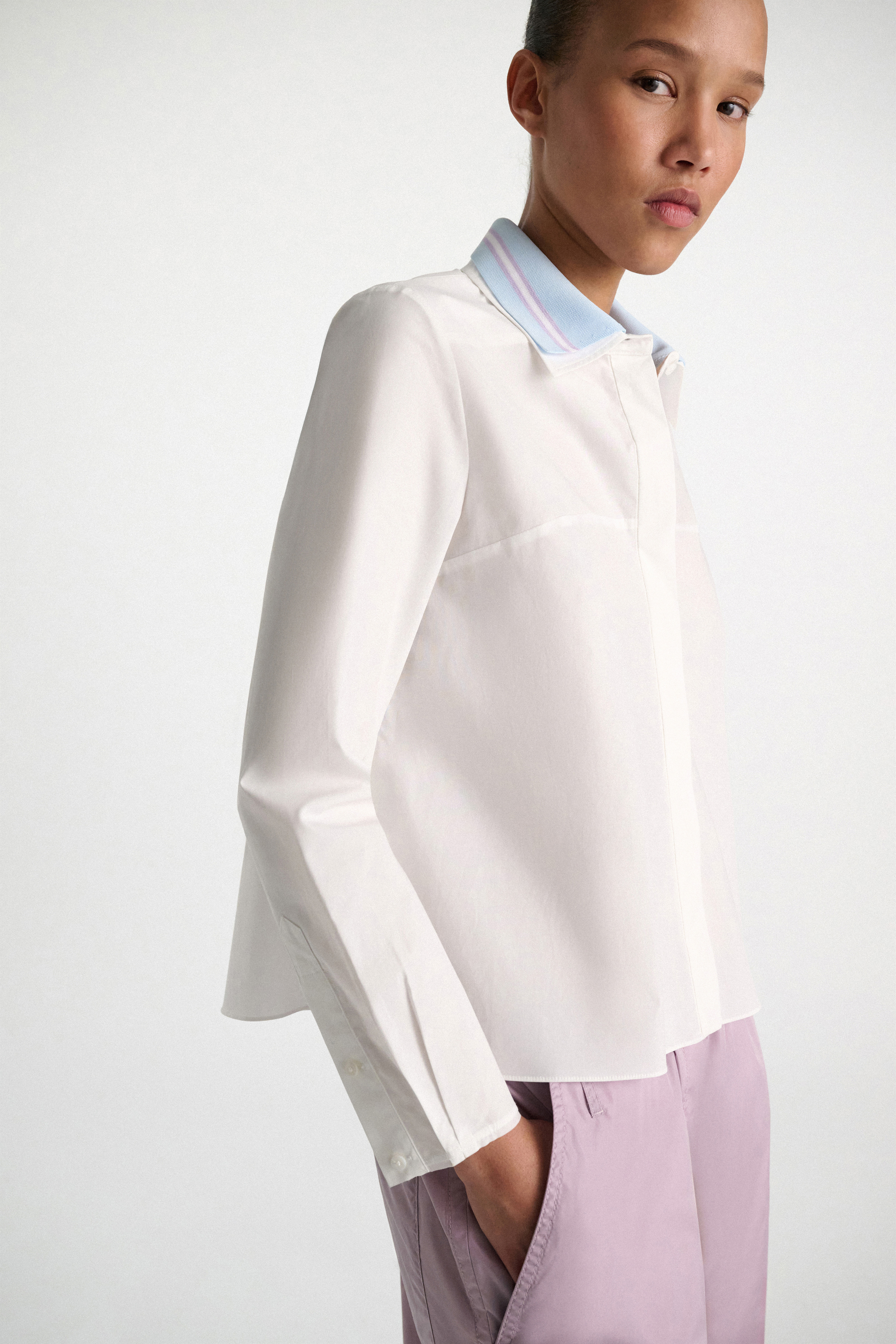 Dorothee Schumacher A-line cotton poplin blouse with removable collar white sky